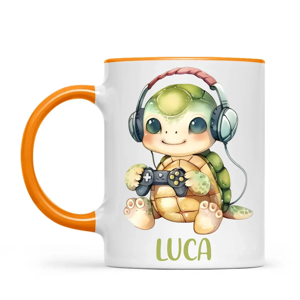 Personalised Gaming Turtle Kids Cup - Custom Name Cup - 11oz, 6oz or Enamel Cup - Cute Gamer Turtle Gift - NZ Made