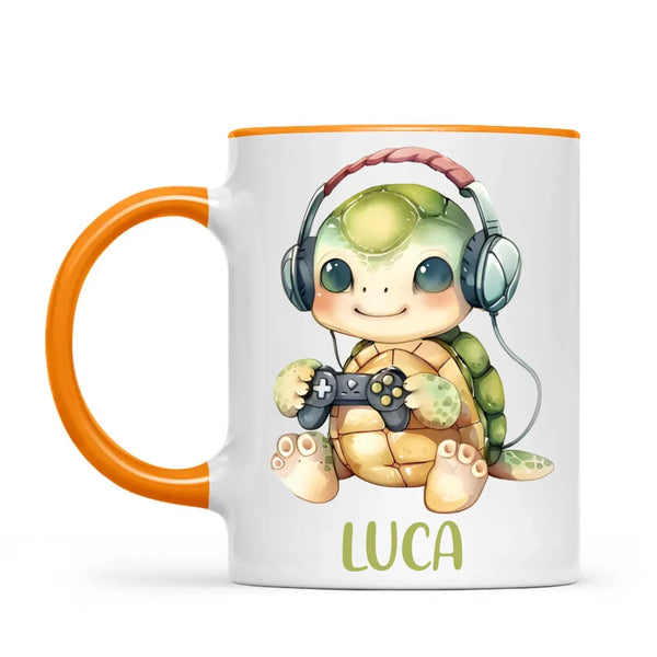 Personalised Gaming Turtle Kids Cup - Custom Name Cup - 11oz, 6oz or Enamel Cup - Cute Gamer Turtle Gift - NZ Made
