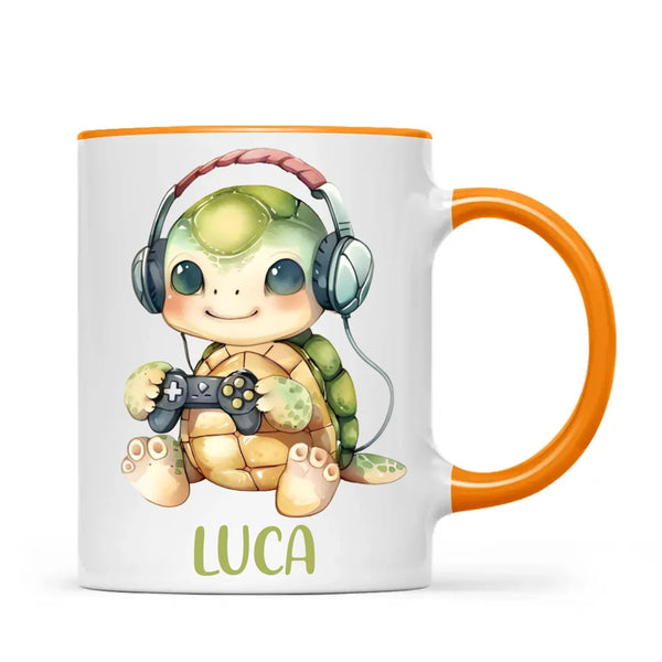 Personalised Gaming Turtle Kids Cup - Custom Name Cup - 11oz, 6oz or Enamel Cup - Cute Gamer Turtle Gift - NZ Made