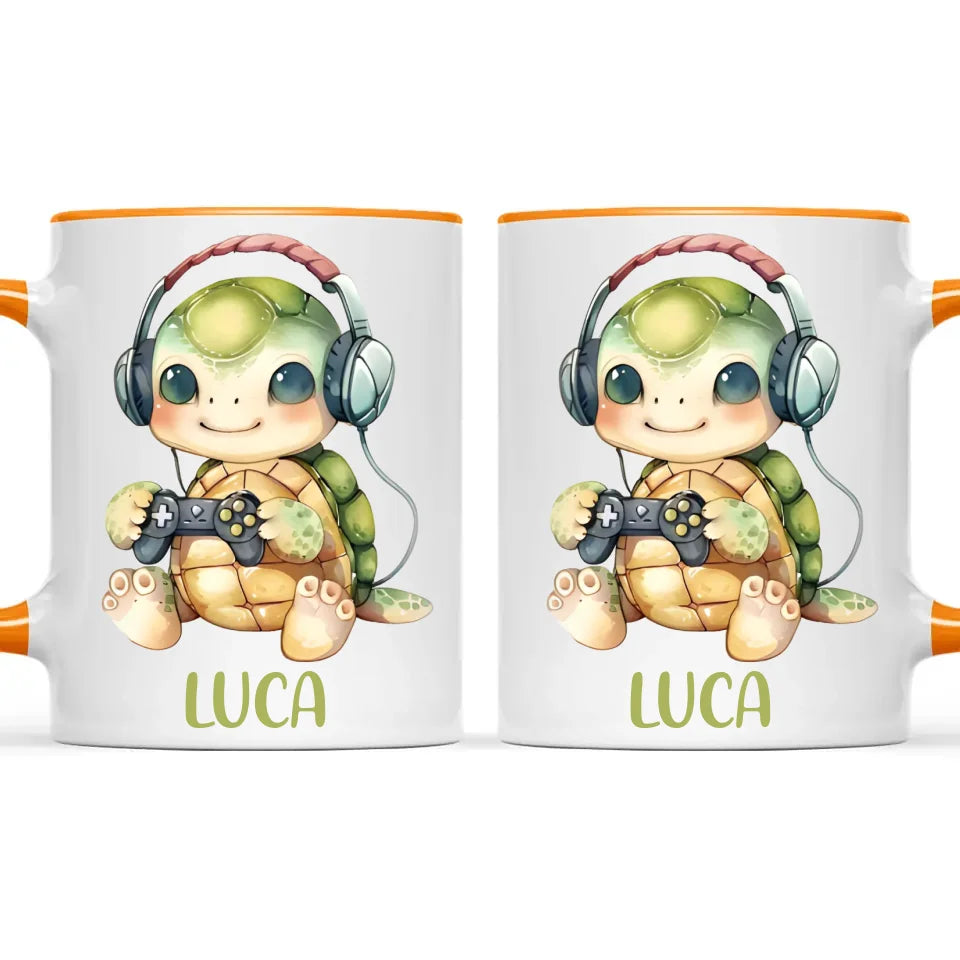 Personalised Gaming Turtle Kids Cup - Custom Name Cup - 11oz, 6oz or Enamel Cup - Cute Gamer Turtle Gift - NZ Made