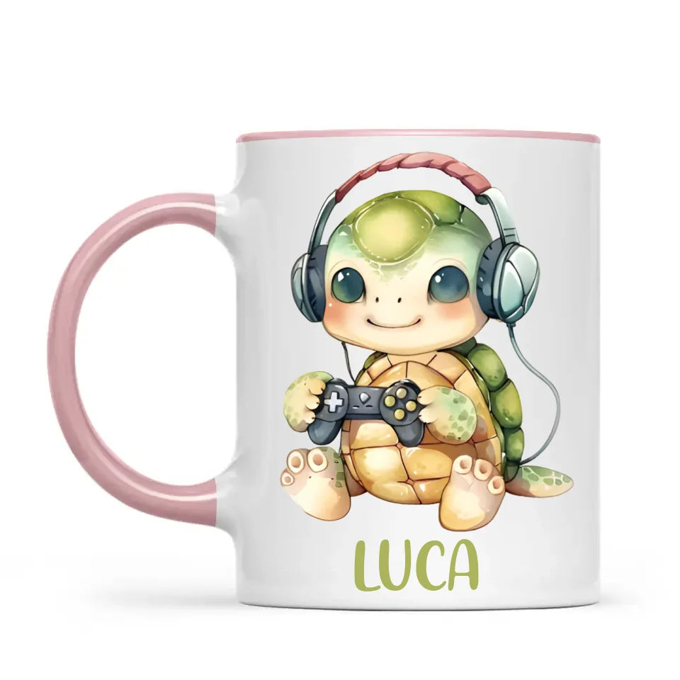 Personalised Gaming Turtle Kids Cup - Custom Name Cup - 11oz, 6oz or Enamel Cup - Cute Gamer Turtle Gift - NZ Made