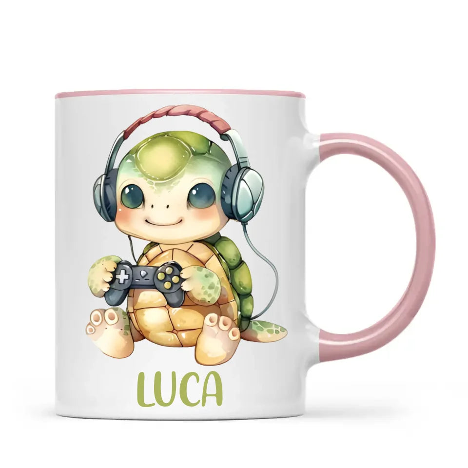 Personalised Gaming Turtle Kids Cup - Custom Name Cup - 11oz, 6oz or Enamel Cup - Cute Gamer Turtle Gift - NZ Made