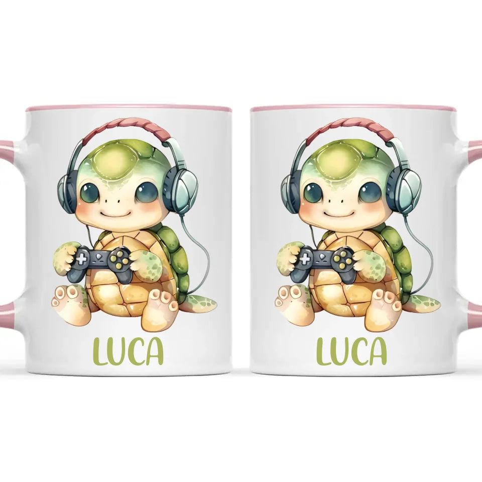 Personalised Gaming Turtle Kids Cup - Custom Name Cup - 11oz, 6oz or Enamel Cup - Cute Gamer Turtle Gift - NZ Made
