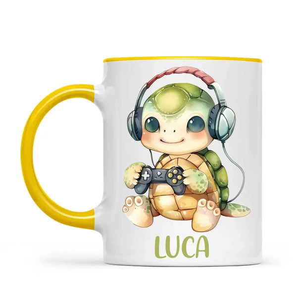 Personalised Gaming Turtle Kids Cup - Custom Name Cup - 11oz, 6oz or Enamel Cup - Cute Gamer Turtle Gift - NZ Made