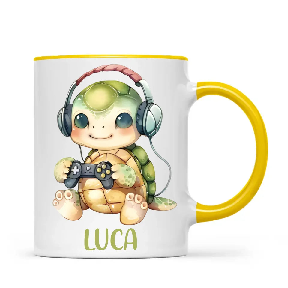 Personalised Gaming Turtle Kids Cup - Custom Name Cup - 11oz, 6oz or Enamel Cup - Cute Gamer Turtle Gift - NZ Made