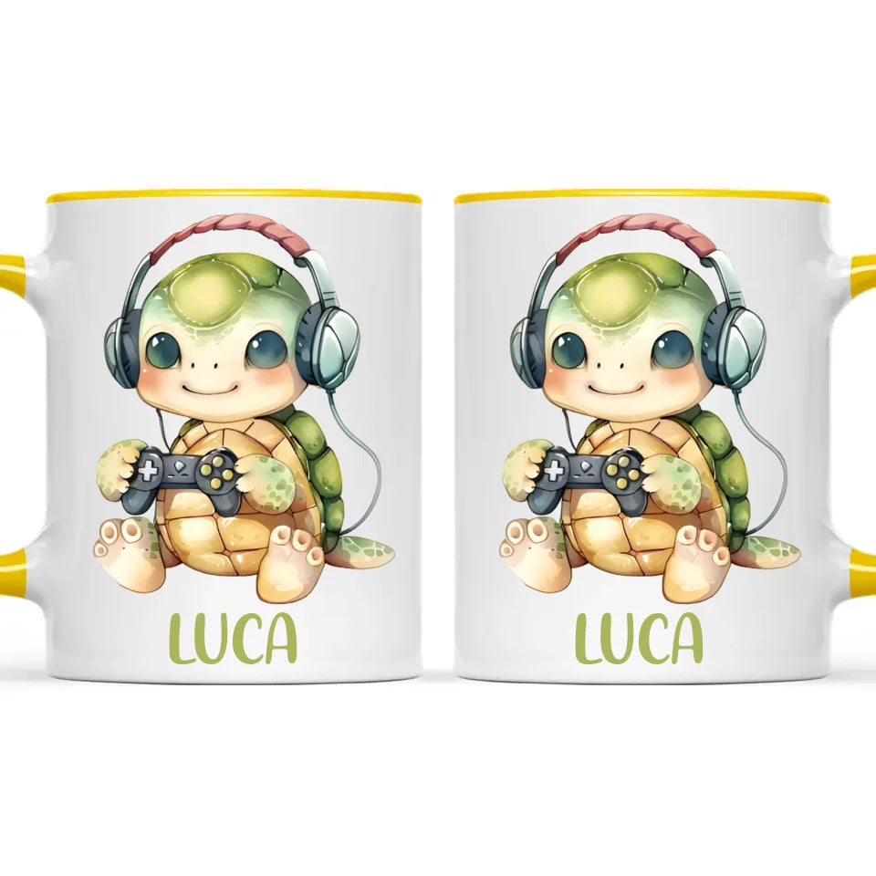 Personalised Gaming Turtle Kids Cup - Custom Name Cup - 11oz, 6oz or Enamel Cup - Cute Gamer Turtle Gift - NZ Made