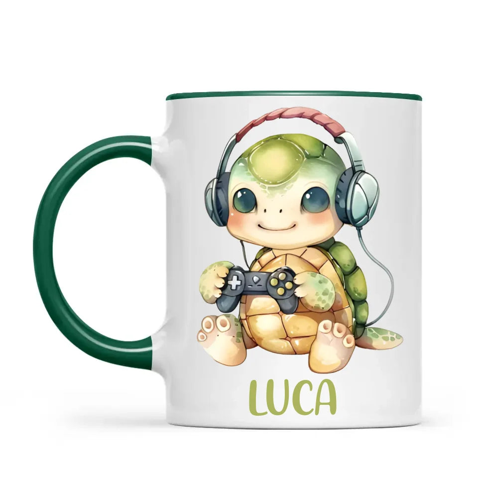 Personalised Gaming Turtle Kids Cup - Custom Name Cup - 11oz, 6oz or Enamel Cup - Cute Gamer Turtle Gift - NZ Made