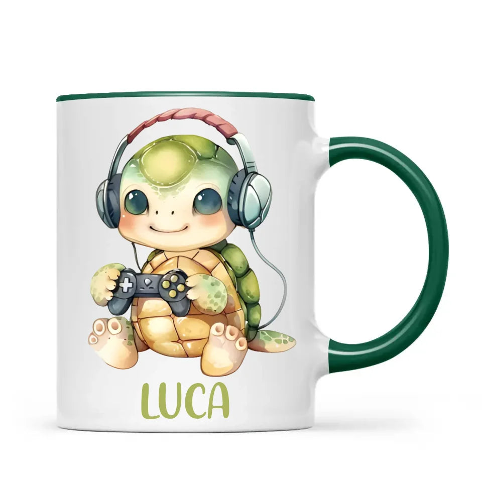 Personalised Gaming Turtle Kids Cup - Custom Name Cup - 11oz, 6oz or Enamel Cup - Cute Gamer Turtle Gift - NZ Made