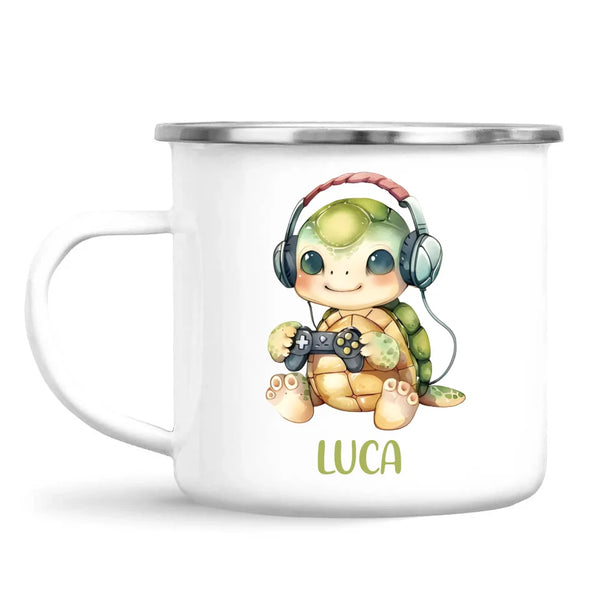 Personalised Gaming Turtle Kids Cup - Custom Name Cup - 11oz, 6oz or Enamel Cup - Cute Gamer Turtle Gift - NZ Made