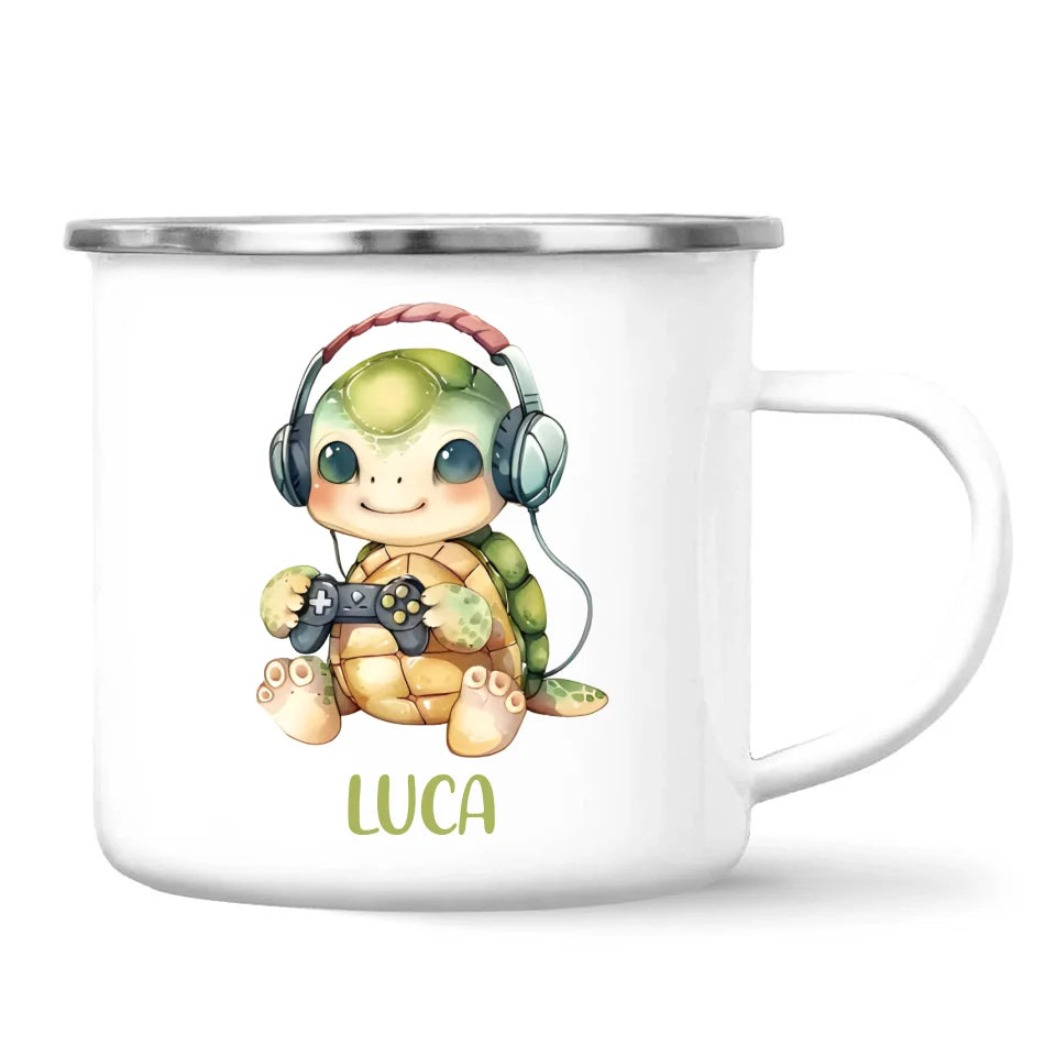Personalised Gaming Turtle Kids Cup - Custom Name Cup - 11oz, 6oz or Enamel Cup - Cute Gamer Turtle Gift - NZ Made
