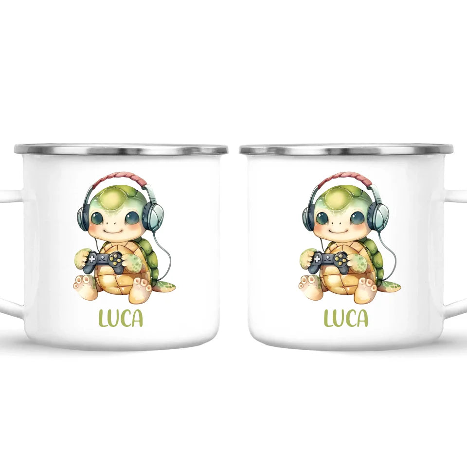 Personalised Gaming Turtle Kids Cup - Custom Name Cup - 11oz, 6oz or Enamel Cup - Cute Gamer Turtle Gift - NZ Made