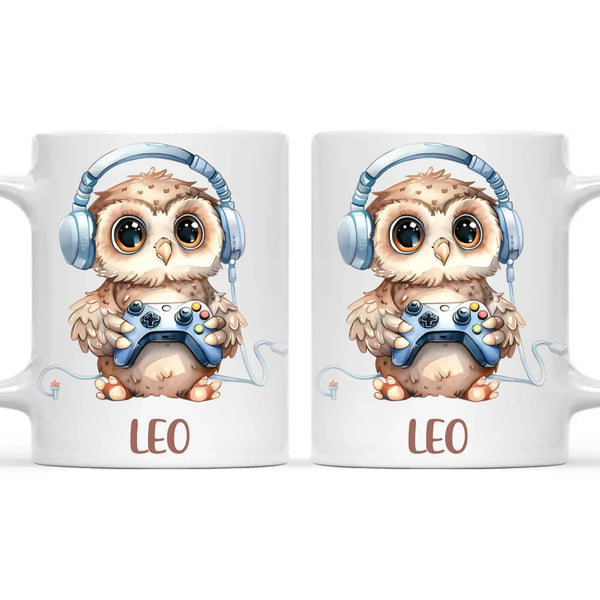 Personalised Gaming Owl Kids Cup - Custom Name Cup - 11oz, 6oz or Enamel Cup - Cute Owl Gamer Gift - NZ Made