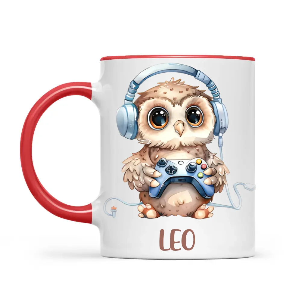 Personalised Gaming Owl Kids Cup - Custom Name Cup - 11oz, 6oz or Enamel Cup - Cute Owl Gamer Gift - NZ Made