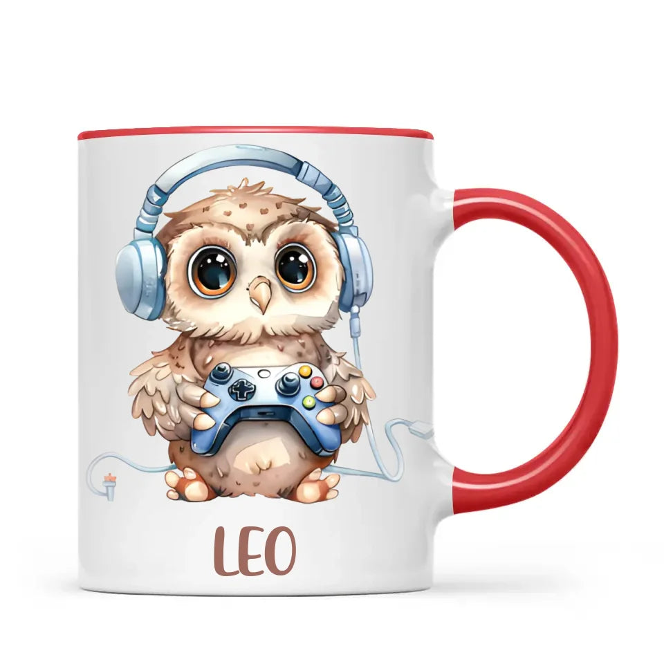 Personalised Gaming Owl Kids Cup - Custom Name Cup - 11oz, 6oz or Enamel Cup - Cute Owl Gamer Gift - NZ Made