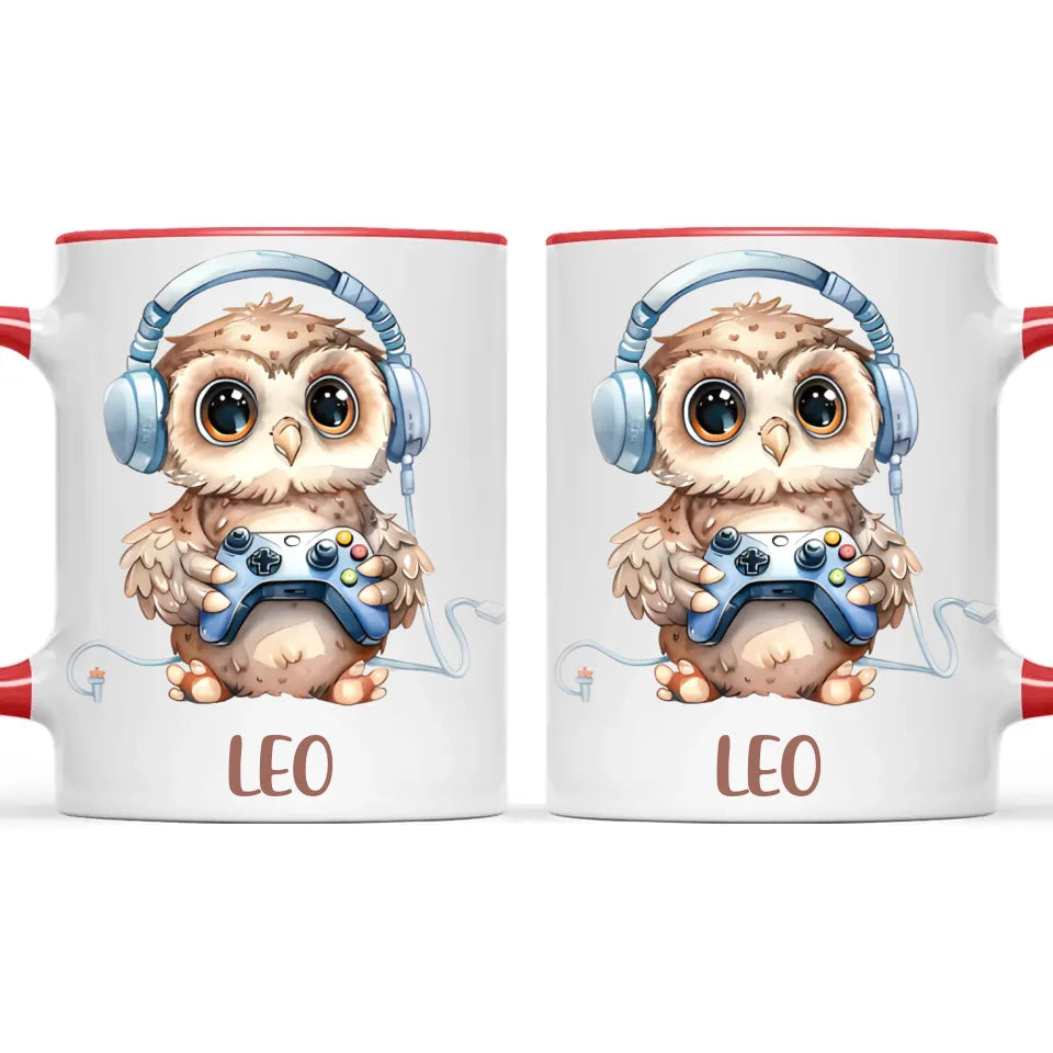 Personalised Gaming Owl Kids Cup - Custom Name Cup - 11oz, 6oz or Enamel Cup - Cute Owl Gamer Gift - NZ Made
