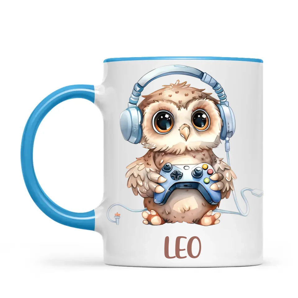 Personalised Gaming Owl Kids Cup - Custom Name Cup - 11oz, 6oz or Enamel Cup - Cute Owl Gamer Gift - NZ Made