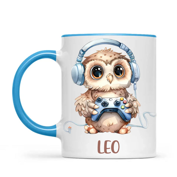 Personalised Gaming Owl Kids Cup - Custom Name Cup - 11oz, 6oz or Enamel Cup - Cute Owl Gamer Gift - NZ Made