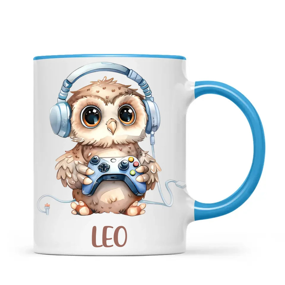 Personalised Gaming Owl Kids Cup - Custom Name Cup - 11oz, 6oz or Enamel Cup - Cute Owl Gamer Gift - NZ Made