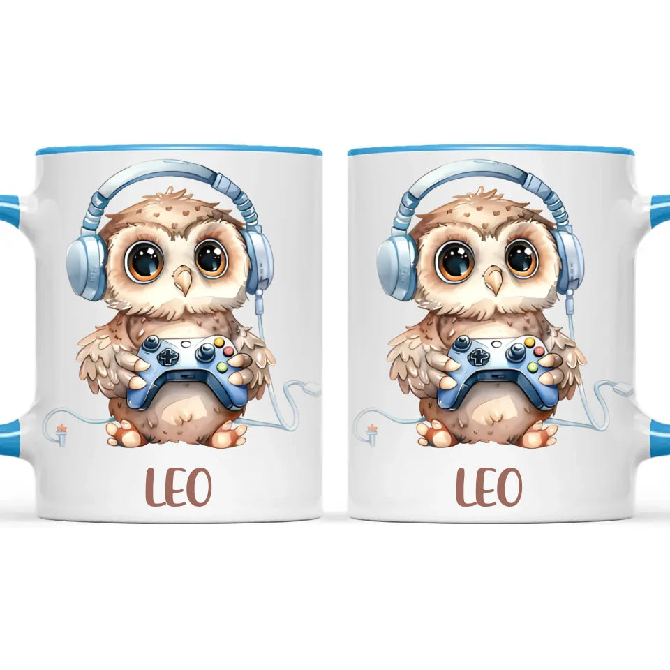 Personalised Gaming Owl Kids Cup - Custom Name Cup - 11oz, 6oz or Enamel Cup - Cute Owl Gamer Gift - NZ Made