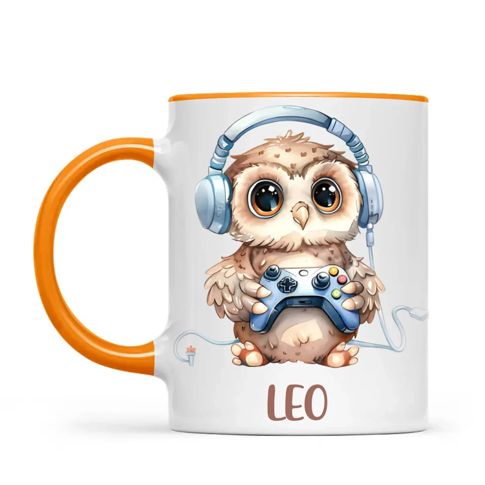 Personalised Gaming Owl Kids Cup - Custom Name Cup - 11oz, 6oz or Enamel Cup - Cute Owl Gamer Gift - NZ Made