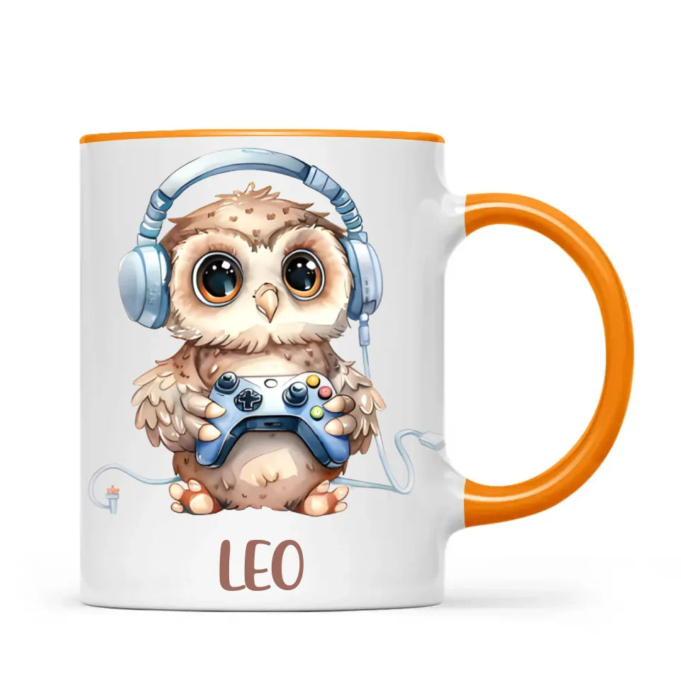 Personalised Gaming Owl Kids Cup - Custom Name Cup - 11oz, 6oz or Enamel Cup - Cute Owl Gamer Gift - NZ Made