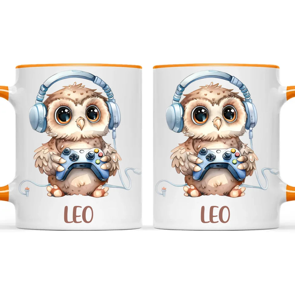 Personalised Gaming Owl Kids Cup - Custom Name Cup - 11oz, 6oz or Enamel Cup - Cute Owl Gamer Gift - NZ Made