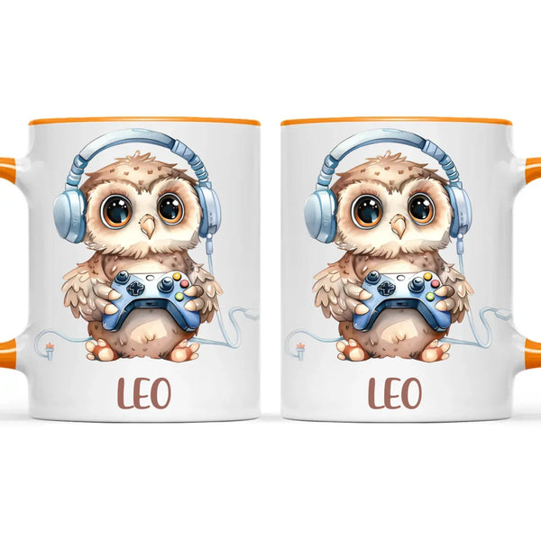 Personalised Gaming Owl Kids Cup - Custom Name Cup - 11oz, 6oz or Enamel Cup - Cute Owl Gamer Gift - NZ Made