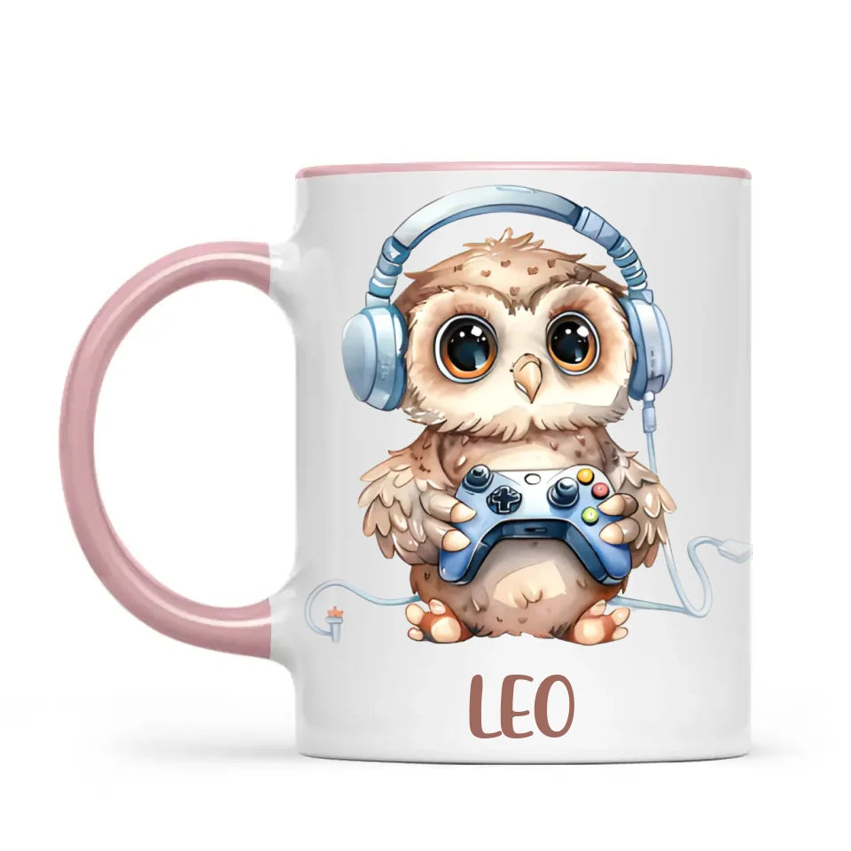 Personalised Gaming Owl Kids Cup - Custom Name Cup - 11oz, 6oz or Enamel Cup - Cute Owl Gamer Gift - NZ Made