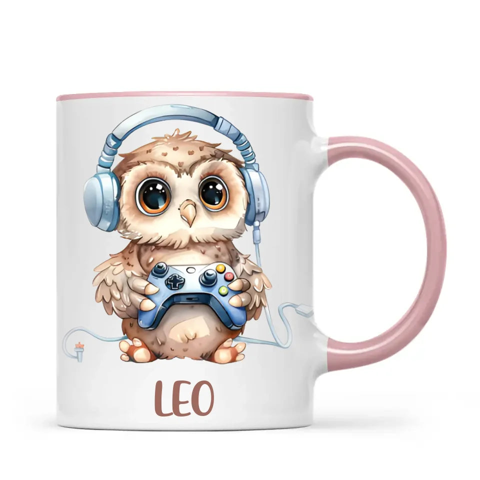 Personalised Gaming Owl Kids Cup - Custom Name Cup - 11oz, 6oz or Enamel Cup - Cute Owl Gamer Gift - NZ Made