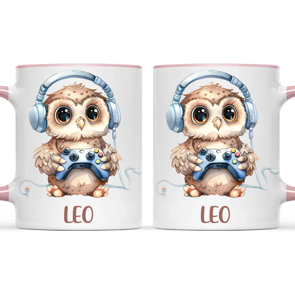 Personalised Gaming Owl Kids Cup - Custom Name Cup - 11oz, 6oz or Enamel Cup - Cute Owl Gamer Gift - NZ Made