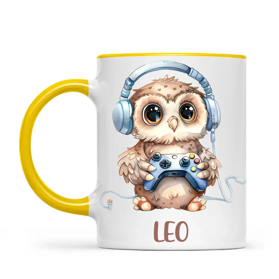 Personalised Gaming Owl Kids Cup - Custom Name Cup - 11oz, 6oz or Enamel Cup - Cute Owl Gamer Gift - NZ Made