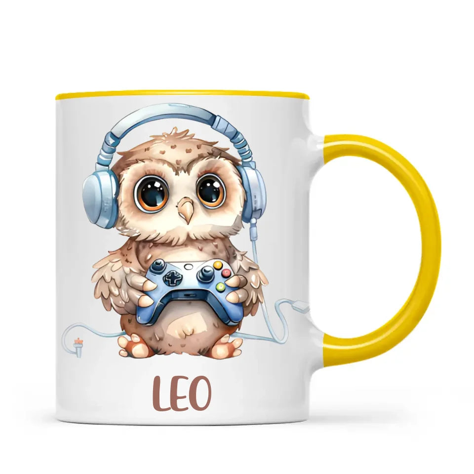 Personalised Gaming Owl Kids Cup - Custom Name Cup - 11oz, 6oz or Enamel Cup - Cute Owl Gamer Gift - NZ Made