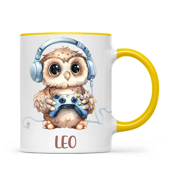 Personalised Gaming Owl Kids Cup - Custom Name Cup - 11oz, 6oz or Enamel Cup - Cute Owl Gamer Gift - NZ Made