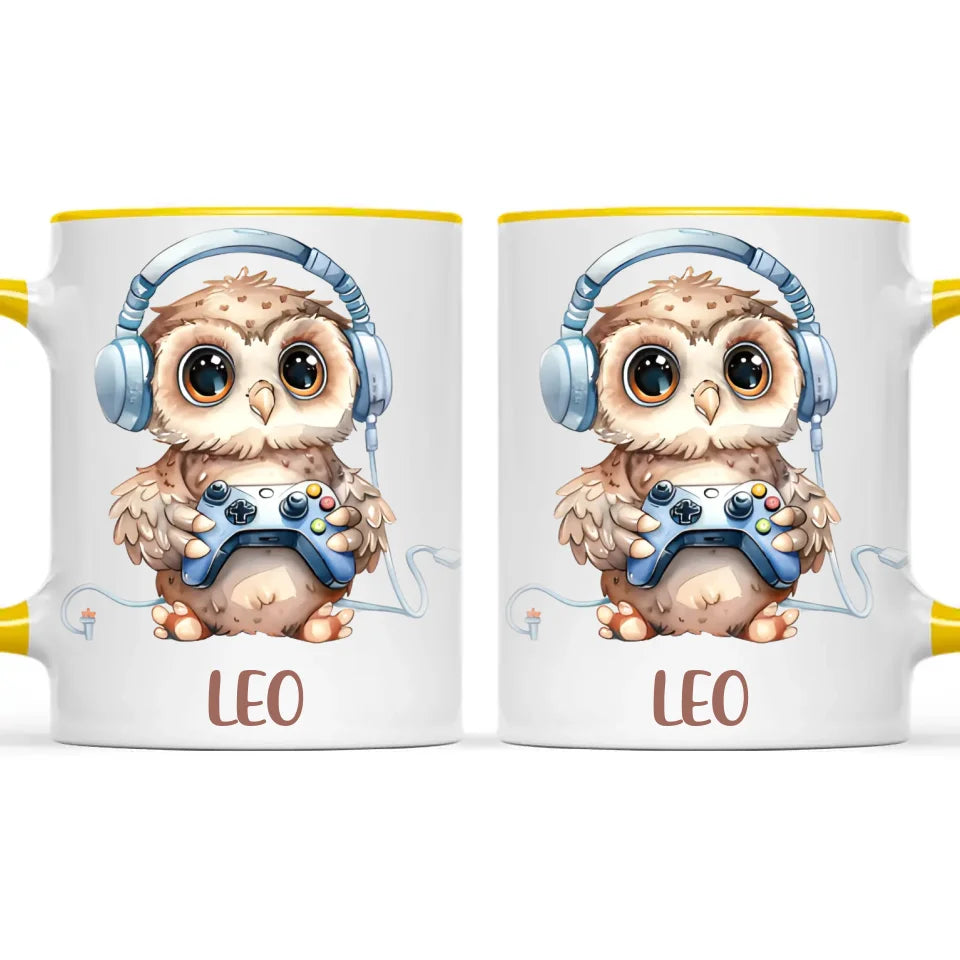Personalised Gaming Owl Kids Cup - Custom Name Cup - 11oz, 6oz or Enamel Cup - Cute Owl Gamer Gift - NZ Made