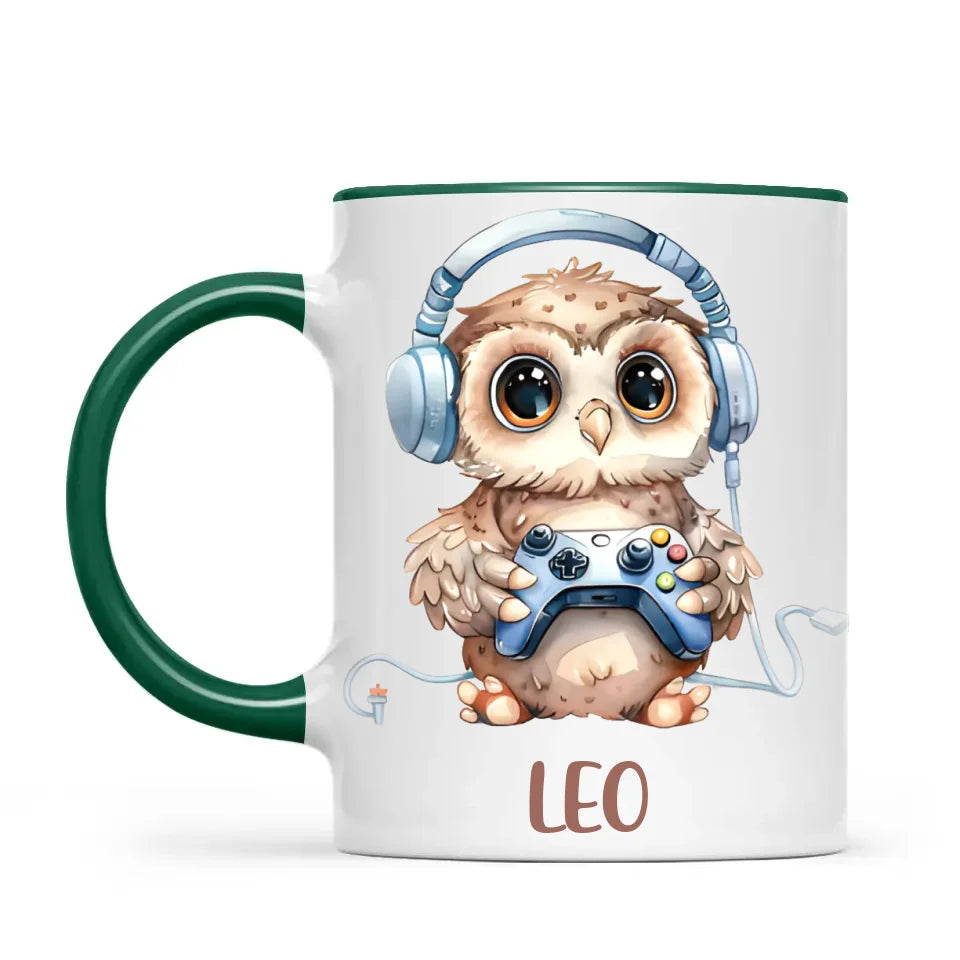 Personalised Gaming Owl Kids Cup - Custom Name Cup - 11oz, 6oz or Enamel Cup - Cute Owl Gamer Gift - NZ Made