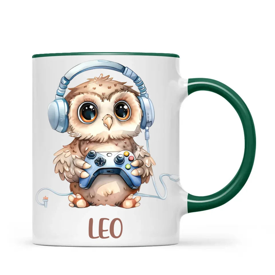 Personalised Gaming Owl Kids Cup - Custom Name Cup - 11oz, 6oz or Enamel Cup - Cute Owl Gamer Gift - NZ Made
