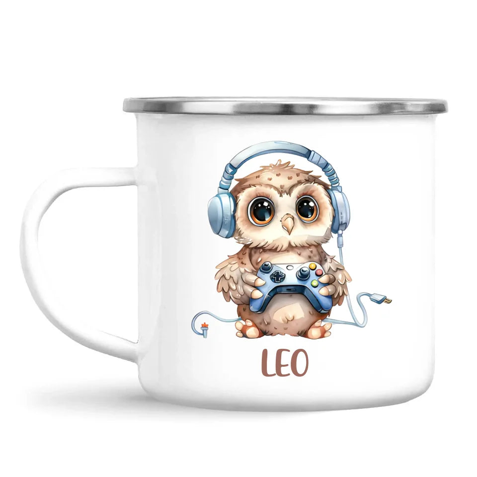 Personalised Gaming Owl Kids Cup - Custom Name Cup - 11oz, 6oz or Enamel Cup - Cute Owl Gamer Gift - NZ Made