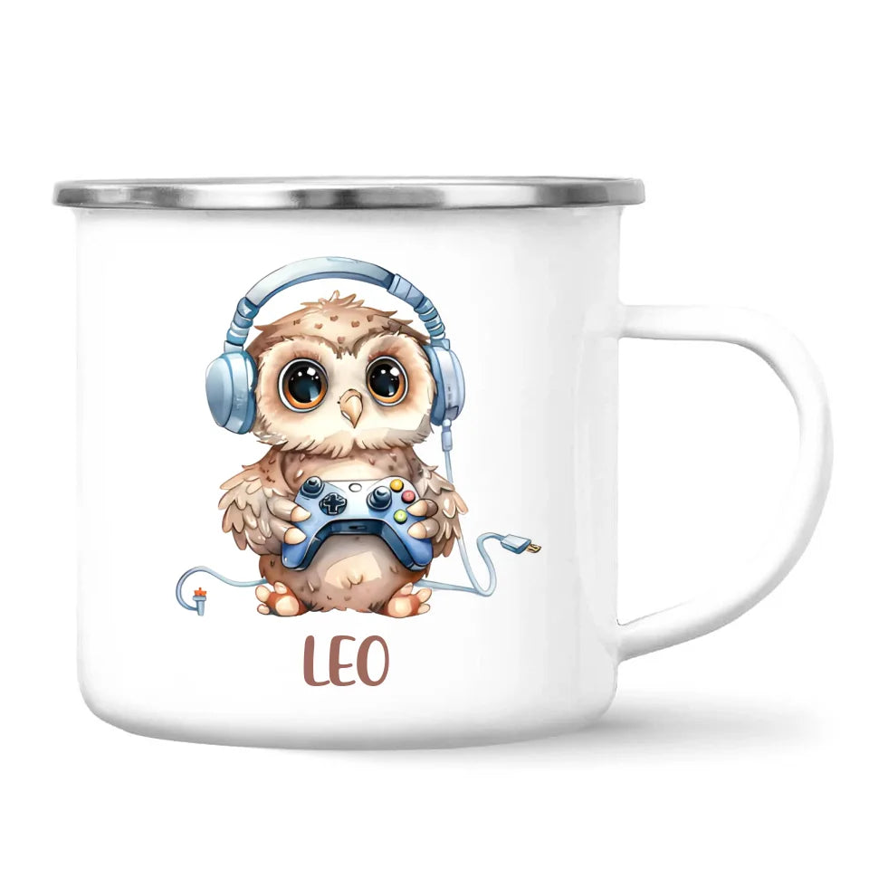 Personalised Gaming Owl Kids Cup - Custom Name Cup - 11oz, 6oz or Enamel Cup - Cute Owl Gamer Gift - NZ Made