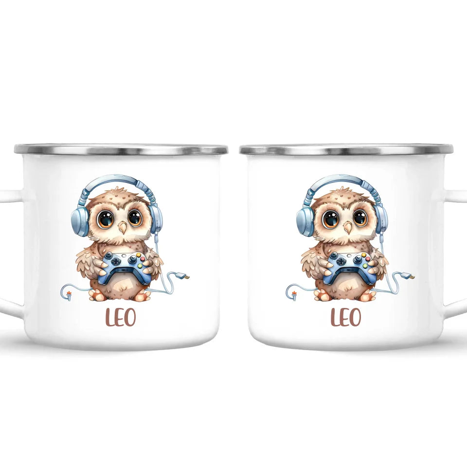 Personalised Gaming Owl Kids Cup - Custom Name Cup - 11oz, 6oz or Enamel Cup - Cute Owl Gamer Gift - NZ Made