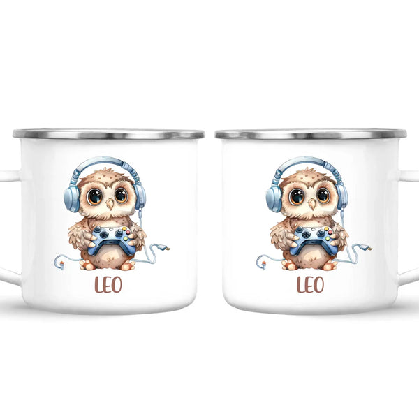 Personalised Gaming Owl Kids Cup - Custom Name Cup - 11oz, 6oz or Enamel Cup - Cute Owl Gamer Gift - NZ Made