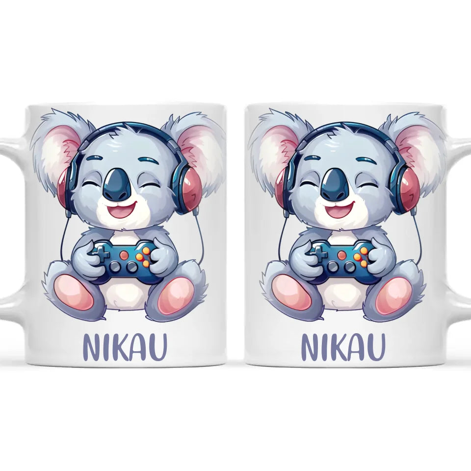 Personalised Gaming Koala Kids Cup - Custom Name Cup - 11oz, 6oz or Enamel - Cute Koala Gamer Gift - NZ Made