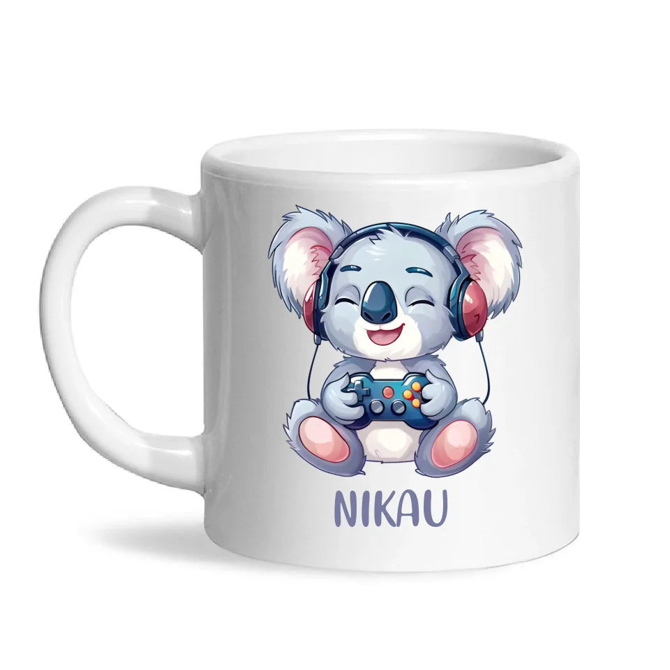 Personalised Gaming Koala Kids Cup - Custom Name Cup - 11oz, 6oz or Enamel - Cute Koala Gamer Gift - NZ Made