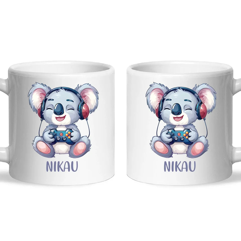 Personalised Gaming Koala Kids Cup - Custom Name Cup - 11oz, 6oz or Enamel - Cute Koala Gamer Gift - NZ Made