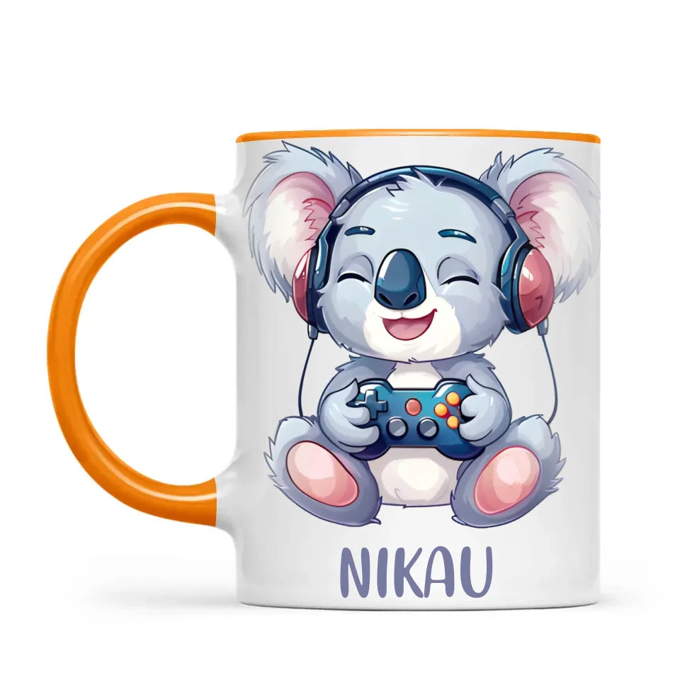Personalised Gaming Koala Kids Cup - Custom Name Cup - 11oz, 6oz or Enamel - Cute Koala Gamer Gift - NZ Made