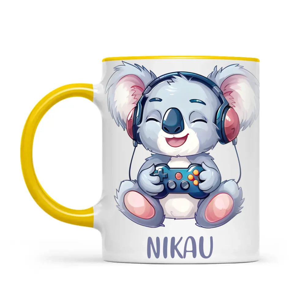 Personalised Gaming Koala Kids Cup - Custom Name Cup - 11oz, 6oz or Enamel - Cute Koala Gamer Gift - NZ Made