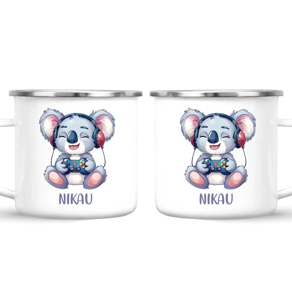 Personalised Gaming Koala Kids Cup - Custom Name Cup - 11oz, 6oz or Enamel - Cute Koala Gamer Gift - NZ Made