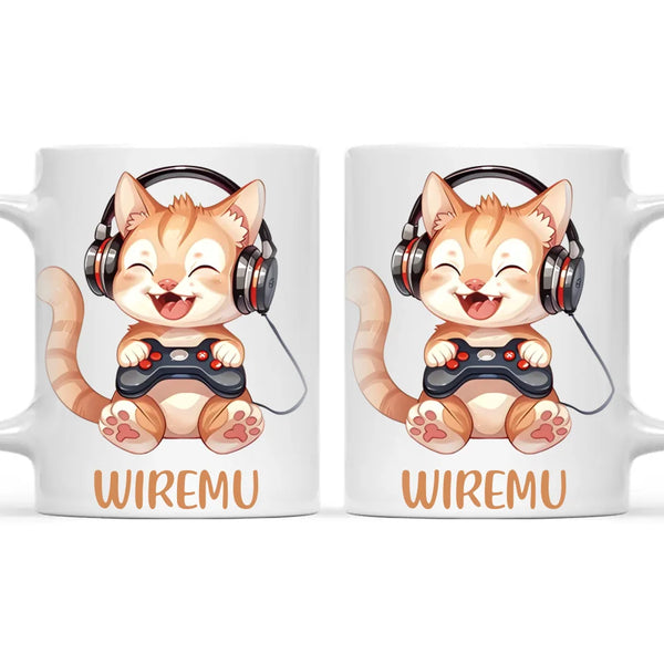 Personalised Gaming Cat Kids Cup - Custom Name Mug - 11oz, 6oz or Enamel - Cute Gamer Cat Gift - NZ Made
