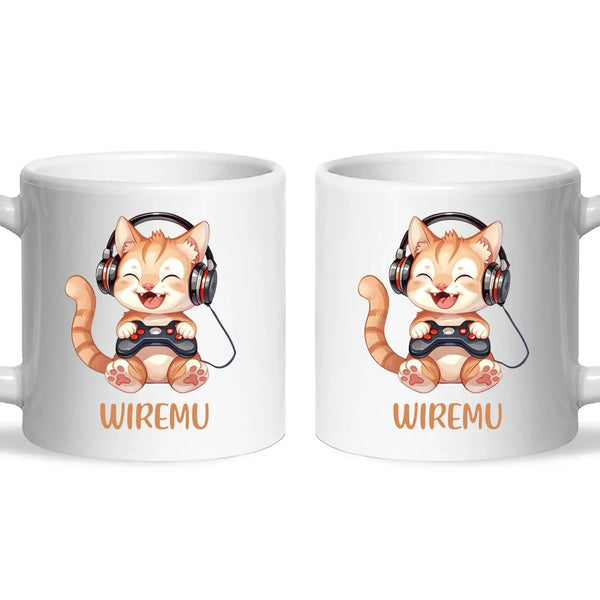 Personalised Gaming Cat Kids Cup - Custom Name Mug - 11oz, 6oz or Enamel - Cute Gamer Cat Gift - NZ Made