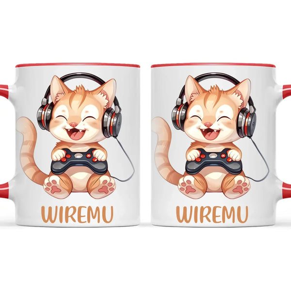 Personalised Gaming Cat Kids Cup - Custom Name Mug - 11oz, 6oz or Enamel - Cute Gamer Cat Gift - NZ Made