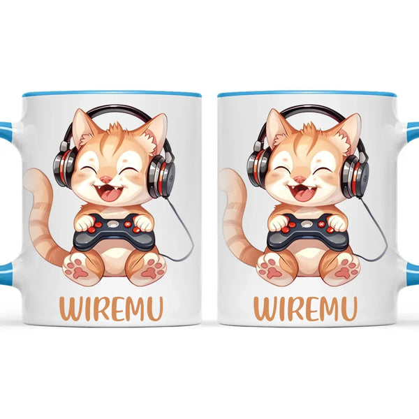 Personalised Gaming Cat Kids Cup - Custom Name Mug - 11oz, 6oz or Enamel - Cute Gamer Cat Gift - NZ Made